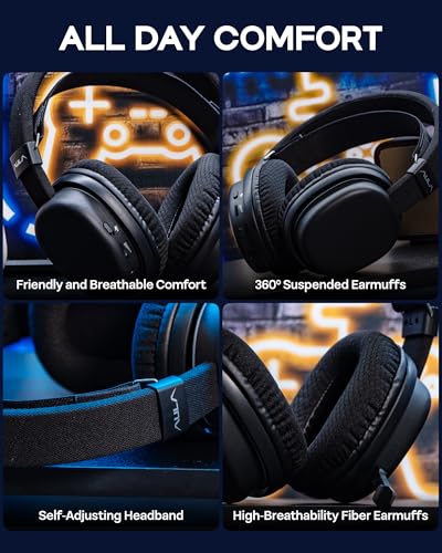 MechLands Aula G7 Wireless Gaming Headset for PS4/PS5/PC/Switch, Over-Ear Headphones with Detachable Noise Canceling Mic, RGB, Surround Sound, 60H Battery, 2.4GHz/BT/Wired (Black) - color: Black