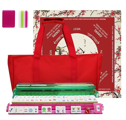 American Mahjong Game Set, Portable Carrying Bag,Acrylic 160 Tiles,Western Mahjong Tiles Set,Complete Ma Jong Set (Red) - color: Red