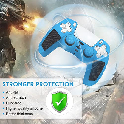 SIKEMAY Anti-Slip PS5 Controller Skin, Soft Thicken Non-Slip Studded Silicone Gel Grip Protective Cover Case for PlayStation 5 Controller Grip, 2 Pack with 8 x Thumb Grip Caps - color: Starlight Blue-Black