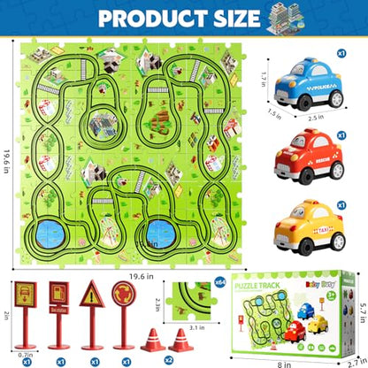 Beby Buty 64PCS Puzzle Track Car Set Toys for Kids Boys, Toddler Toys Gifts for 3 4 5 Year Old, Floor Puzzle Tracks Car for Boys Ages 3-5 4-6, for 3 4 5 6 Year Old - style: 64 PCS City Theme