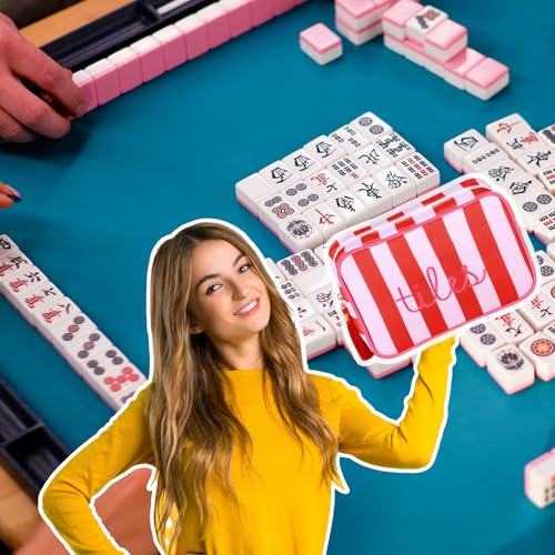Sanwuta 1 Pcs Mahjong Tile Bag with Zipper,Red, Purple,Striped | Embroidered Mahjong Case for 166 American Mahjong Tiles (1.2") Portable Bags for Board Game Party Gathering Travel - color: Red, Purple, style: Classic