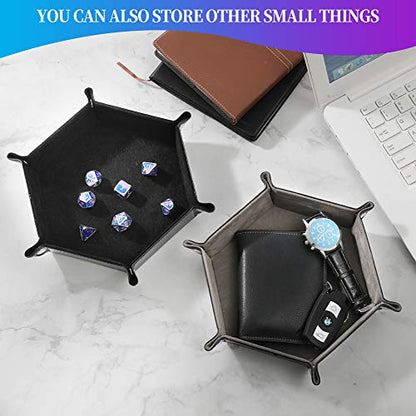 Grajar 2 Pcs Portable Folding Dice Rolling Tray Set for RPG DND Table Games - PU Leather and Velvet Holder Storage Box - Black and Grey… - color: Black and Grey
