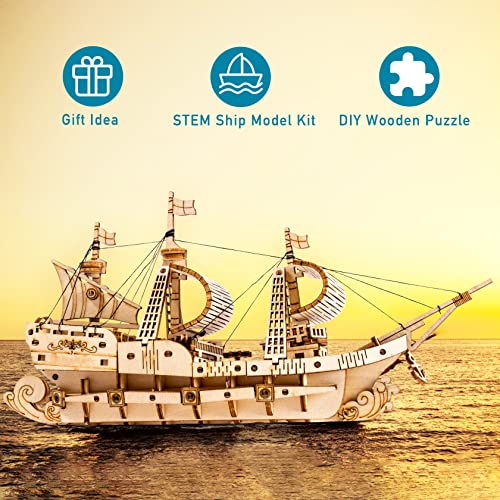 RoWood 3D Wooden Puzzle for Adults, Vintage Wooden Watercraft Model Sailboat Kit to Build, Best Gift Ideas Crafts Kit for Adults - Sailling Ship - style: Sailing Ship