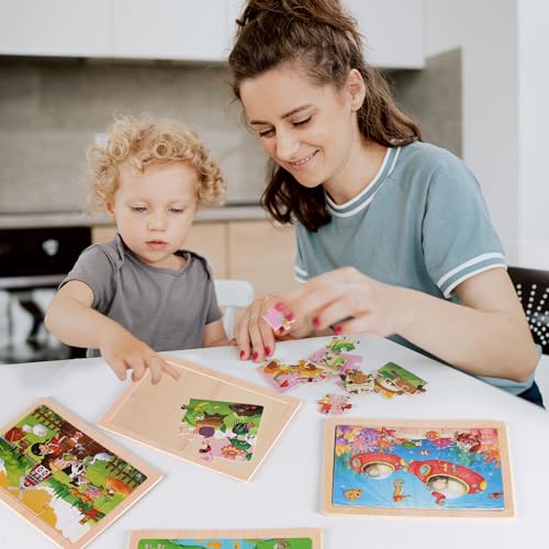 Wooden Puzzles Toys for Kids Ages 3-5, Set of 4 Packs with 20-Piece Farm, Animals Theme Wood Jigsaw Puzzles, Preschool Educational Brain Teaser Toys for Boys and Girls 3-6 Years Old. - color: Animals
