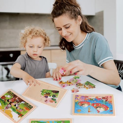 Wooden Puzzles Toys for Kids Ages 3-5, Set of 4 Packs with 20-Piece Farm, Animals Theme Wood Jigsaw Puzzles, Preschool Educational Brain Teaser Toys for Boys and Girls 3-6 Years Old. - color: Animals