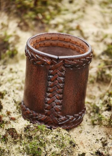 Ulfberth - Viking dice Cup with Embossed Motif - Genuine Leather - Medieval Leather Cup with Engraving (Thor's Hammer Style, Brown) - color: Thor's Hammer, Brown