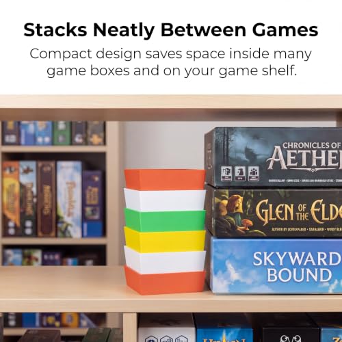 Board Game Token Trays – Stackable Plastic Game Piece Organizers, Dice, Cubes, Coins & Components – Color Coded Tabletop Gaming Accessory for Family Game Night, RPG & Strategy Games (6)
