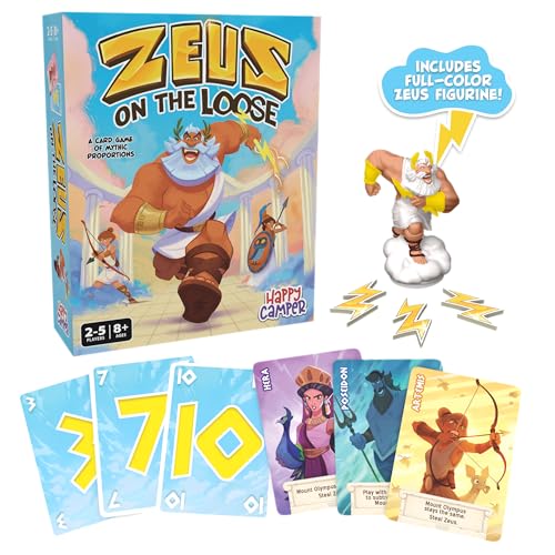 Zeus on the Loose - A Card Game of Mythic Proportions - New & Improved Happy Camper Edition | Perfect Math Game for Fans of Greek Mythology and Family Game Night | 2-5 players | Ages 8+