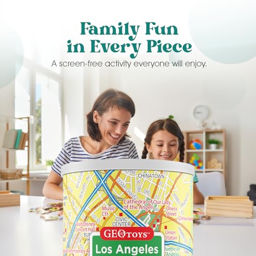 Geotoys Los Angeles Mini City Puzzle - 100 Piece Puzzles for Kids and Adults in Portable Can, 13" x 10" Educational Travel Puzzle for Ages 7 and Up - Mini Puzzles to Learn & Explore Geography - style: Los Angeles