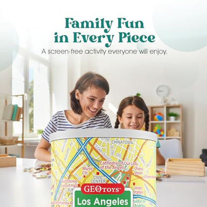 Geotoys Los Angeles Mini City Puzzle - 100 Piece Puzzles for Kids and Adults in Portable Can, 13" x 10" Educational Travel Puzzle for Ages 7 and Up - Mini Puzzles to Learn & Explore Geography - style: Los Angeles