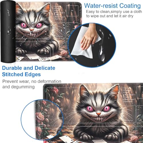 for MTG Card Playmat with Zones-Includes A Storage Bag and 6 Dice, 24 x 14 inches for TCG Playmat with Non-Slip Rubber, Game Mat, Cute Cat - color: Yux-playmats-2-2A-276