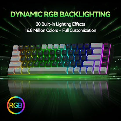 TMKB T68 60% Wireless Mechanical Gaming Keyboard, Tri-Mode BT5.0/2.4GHz/USB-C with Red Linear Switch, RGB Backlight, Anti-Ghosting, Compact 68 Keys, Wired/Wireless, Gray/Black - color: Grey Black/Red Switch, size: Wireless