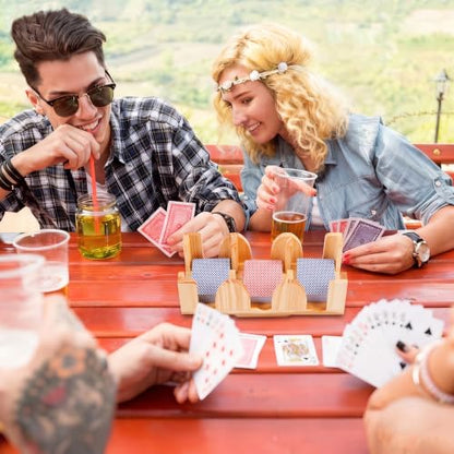 Kathfly Upgraded 9 Decks Wood Playing Card Holder 360° Rotating, Canasta Card Holder Tray Organizes, Poker, Games, Smooth Rotate Design & Easy Access, Balance & Stability(Wood Color) - style: 9 Decks