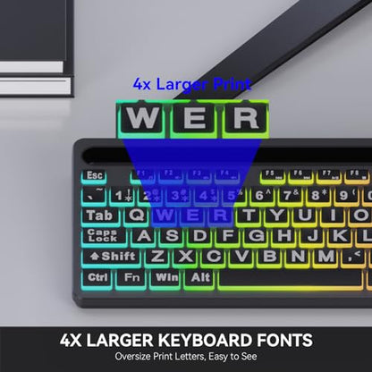 MARVO Large Print Backlit Keyboard, WK712 Wired Computer Keyboards with 7 Colors & 11 Modes Backlight, Tablet Phone Holder and Quiet Light Up Keys, Full-Size Gaming Keyboard for Windows, Mac