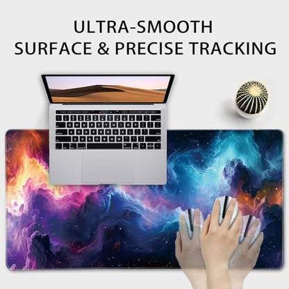 Galaxy Large Gaming Mouse Pad Desk Mat 31.5"x15.7" | Extended Mousepad, Non-Slip Rubber Base , Stitched Edges, for Computer/Laptop/Office/Home - color: Nebula Space