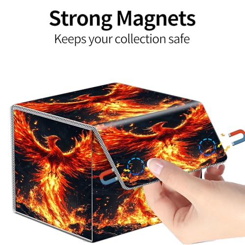 PU Leather Deck Box for MTG Commander Cards, Fits 100+ Double Sleeved Cards, Secure Magnetic Trading Card Storage Case for TCG CCG,Fire Phoenix Rebirth - color: Fire Phoenix Rebirth