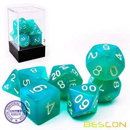Bescon Moonstone Dice Set Turquoise, Bescon Polyhedral RPG Dice Set Moonstone Effect - color: Turquoise
