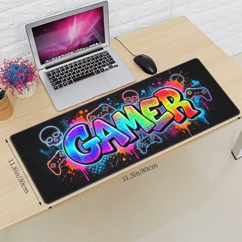 Colorful Graffiti Gamer Gaming Mouse Pad, Large Extended Desk Mat (31.5x11.8 in), Non-Slip Rubber Base Stitched Edges Mousepad for Office Gaming - color: 20