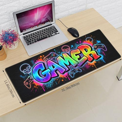Colorful Graffiti Gamer Gaming Mouse Pad, Large Extended Desk Mat (31.5x11.8 in), Non-Slip Rubber Base Stitched Edges Mousepad for Office Gaming - color: 20