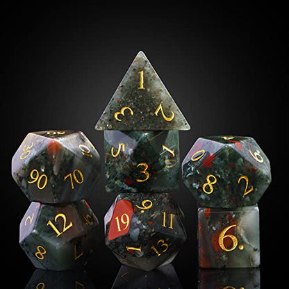 UDIXI Stone DND Dice Set Bloodstone Gemstone Dice Set for D&D Tabletop Game | Natural Stone, Premium Gift Box, DM Gift, for Dungeons and Dragons Role Playing Games - color: Bloodstone