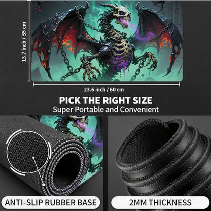 for MTG Playmat, for TCG Play Mat, 24 x 14 inches,Magic Game Card Commander Playmat,Trading Card Inked Game Mat Battle Game Rubber Non-Slip - Bone Dragon - color: Bone Dragon