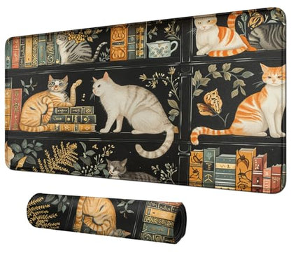 Cats and Bookshelves for MTG & TCG Playmat Mouse Pad,BFDHGQZC 24" x 14" Game Mat for MTG/RPG/CCG Trading Card Game Playmats Table Mat Perfect for Card Games Video Games Computer Office - color: Cats and Bookshelves