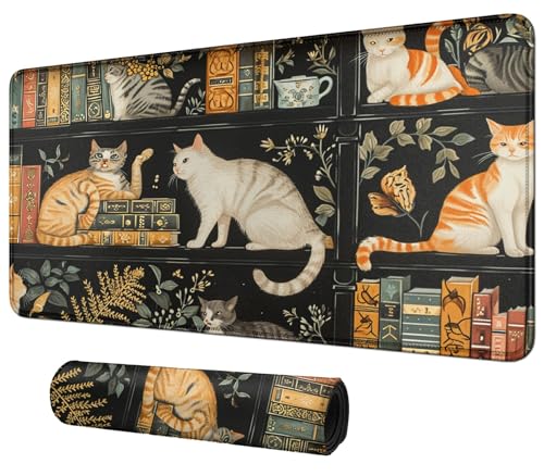 Cats and Bookshelves for MTG & TCG Playmat Mouse Pad,BFDHGQZC 24" x 14" Game Mat for MTG/RPG/CCG Trading Card Game Playmats Table Mat Perfect for Card Games Video Games Computer Office - color: Cats and Bookshelves
