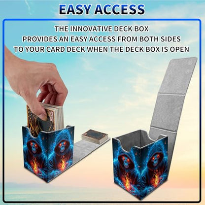 Blue Flame Skull Card Deck Box, MTG Commander Deck Box Card Deck Case for Trading Cards, 100+ Sleeved Cards with PU Leather Magnetic Card Storage Box for TCG CCG Magic Cards - color: Card Deck Box-592