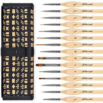 Golden Maple Miniature Paint Brushes, 15PC Model Brushes Micro Detail Paint Brush Set, Fine Detailing for Acrylics, Oils, Watercolors & Paint by Number, Figurine (Wooden) - color: Wooden