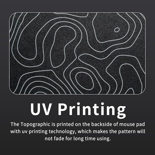 XVX Glass Mouse Pad for Gaming, Black Topographic Hard Gaming Mousepad, Professional Large Mouse Mat 16.2" x 12.2", Special Glass Surface with Improved Precision and Speed - color: Black(Topographic)