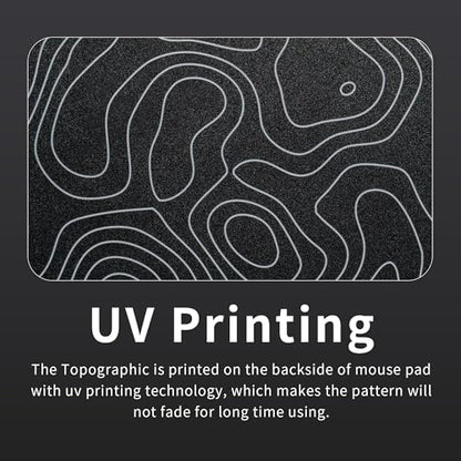 XVX Glass Mouse Pad for Gaming, Black Topographic Hard Gaming Mousepad, Professional Large Mouse Mat 16.2" x 12.2", Special Glass Surface with Improved Precision and Speed - color: Black(Topographic)