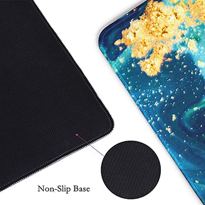 iCasso Extended Gaming Mouse Pad,Desk Pad 35.4x15.7in,Blue Marble | Large Non-Slip Rubber Base Mousepad with Stitched Edges,Waterproof Keyboard Mouse Mat for Work, Office, Home - color: Blue Marble