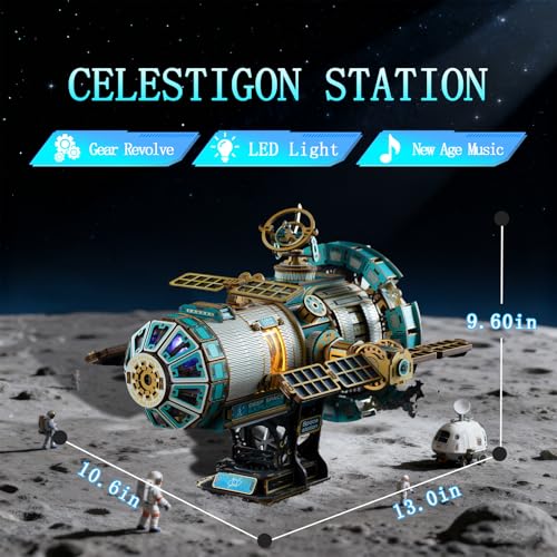 YSWOOD WORLD 3D Wooden Puzzles for Adults Space Station DIY Model Kit | Mechanical Model Kit with Lights & Music, 511PCS Adult Wooden Puzzles, Desk Decor, Engineering Gifts for Christmas Birthday