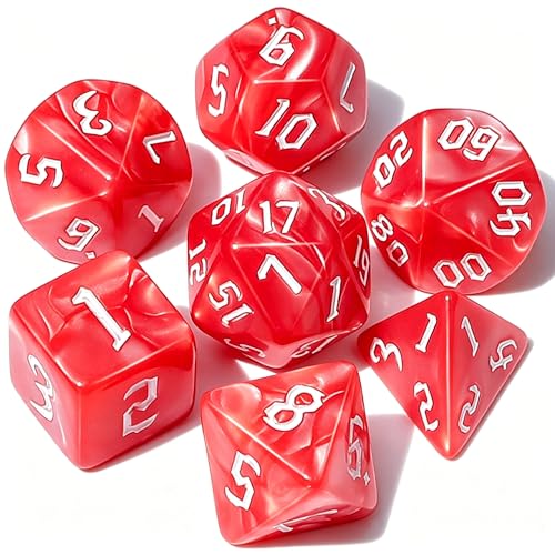 QMAY DND Dice Set -D&D Polyhedral Dice (7 Pcs) for Dungeons and Dragons (Pink and White) - color: Pink and White