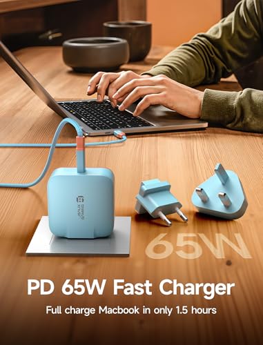 JSAUX 65W GaN USB C Charger for Switch 2, EU/UK Plug, 6.6FT Cable, Blue | Powers in TV Mode, GaN PD Fast Charge for ROG Xbox Ally, Steam Deck, ROG Ally, iPhone 17, Galaxy, Tablet & Laptop - color: Blue&Orange