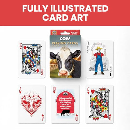 Masterpieces Cow Playing Cards Deck - Animal Themed Standard 54 Card Deck, Unique Cow Face Cards & Jokers, Retro Style, for Families & Adults - style: Cow