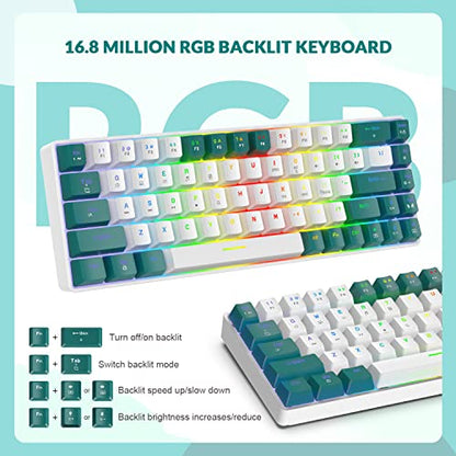 ZIYOU LANG T8PR0 Wired 65% Mechanical Gaming Keyboard and Mouse Combo-Green | RGB Backlit,Anti-ghosting,TKL,Mini 68 Key,Coiled C to A Cable,Tactile Blue Switch,Ultralight Mice for PS4 Xbox PC Mac Gamer - color: Green White, size: 65% Keyboard + Mouse