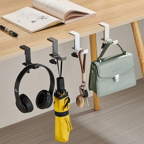 Foldable Under Desk Headphone Hanger, Aluminum Clamp-On Headset Stand, No Drill Anti-Scratch Mount, Heavy Duty 10KG Load Bearing Universal for Gaming Headset, Controller, Cable & Bag Organizer(Black) - color: Black