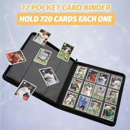 12 Pocket Ringless Side Loading Trading Card Binder, 720 Cards PU Fixed Page Zipper Card Album for TCG Sports Game Cards, Not Fit Top Loaders (Lake Blue) - color: 12 Pocket 720 Diamond Lake Blue