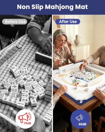 Mahjong Mat with Rules, 32.4×32.4 American Mahjong Mats for Table, Non-Slip Rubber Mah Jong Mat with Carry Bag & Mahjong Card 2026, Noise Reduction Game Mat for Board/Tiles Game, Dominoes, Travel - color: Beige
