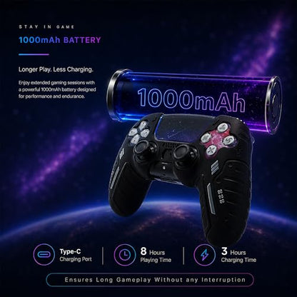 BEllTAYN Wireless Controller for PS5 with 3D Hall Effect Joysticks, Bluetooth 5.0 Connectivity, Dual Vibration, 6-Axis Motion Control, Design for Smooth and Comfortable Gaming Compatible with PS5 and Windows PC (Galaxy Black) - color: Galaxy Black
