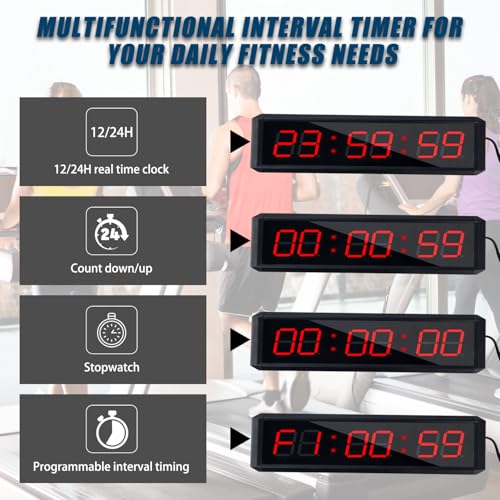 Fitness Timer with Stopwatch Button, Suitable for School/exam/Home Exercise/Gym/Gym SMAHEAT Electronic Fitness Timer (1.5 inch six-Digit All-red) - color: 1.5 Inch Six-digit All-red
