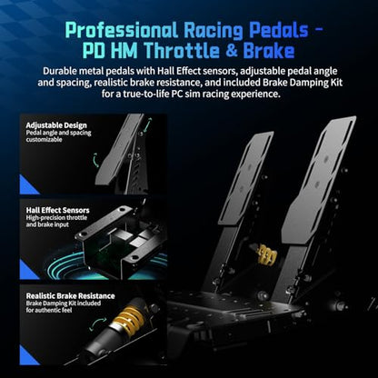 PXN Direct Drive Racing Wheel, VD4 Bundle - 4Nm Force Feedback | Servo Motor Base, 11-Inch Steering Wheel, Hall Effect 2-Pedal Set, Desk Clamp Mount - PC Sim Racing Bundle for Windows 7-11