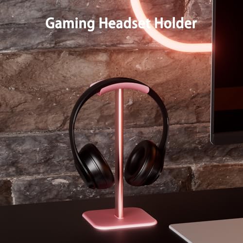 Headphone Stand for Desk - Headset Stand Headphone Holder (Pink) | with Aluminum Hanger and Plastic Headrest, headphone holder for AirPods Max, Sony, Bose, Beats and More - color: Pink