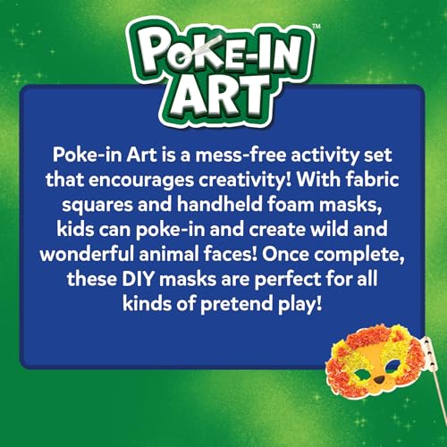 Skillmatics Poke-in Art – Animal Masks, Mess-Free DIY Wood Craft Kit | Fun Creative Activity for Kids, 800+ Colorful Fabric Squares, 6 Foam Masks, Gifts for Girls & Boys Ages 4, 5, 6, 7, 8, 9 - style: 9. Animal Masks