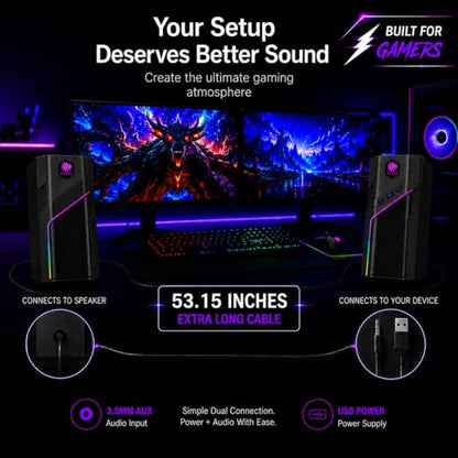W-206RE RGB Gaming Speakers for PC, Bluetooth & USB Computer Speakers for Desktop PC, Touch Control Stereo Speakers for Monitor & Laptop with 21 LED Light Modes