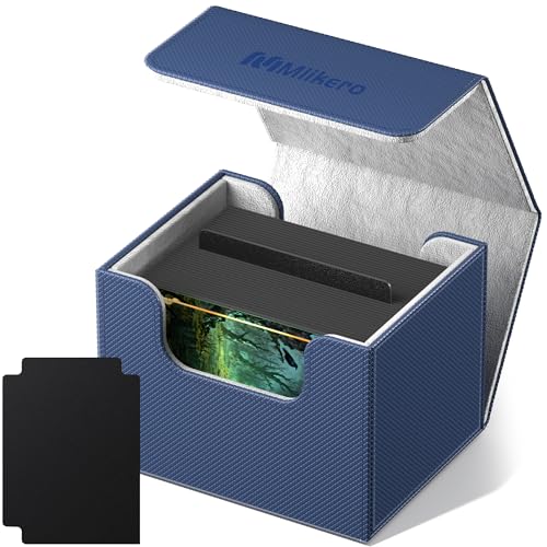 Mlikero Card Deck Box, Commander Deck Box Holds 100+ Double-Sleeved Cards with 2 Dividers, Leather Magnetic Closure Card Box Fit for MTG, TCG (Blue) - color: B3-Blue, size: B-Horizontal