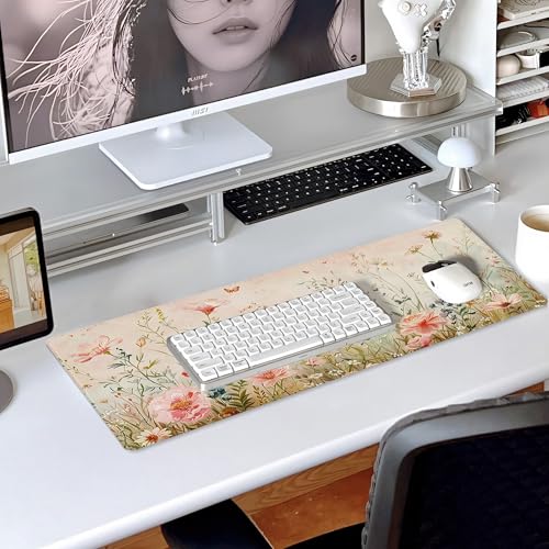 31.5”x11.8”Large Gaming Mouse Pad for Desk, Mouse Mat with Seamed Edges, Waterproof Desk Pad, Non-Slip Rubber Base, Keyboard Pad Computer Mat, Big XL Mousepad-Flower Wild Grasses - color: Flower Wild Grasses
