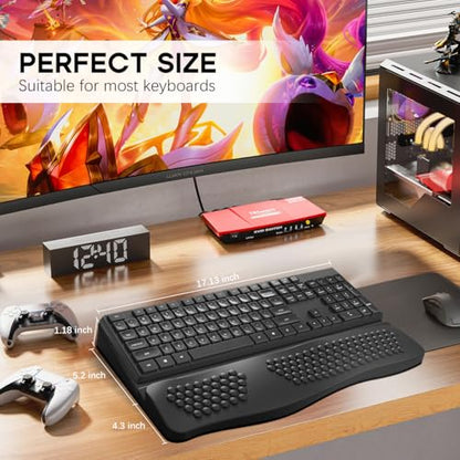 JIKIOU Wrist Rest with Keyboard Stand, Computer Wrist Support Pad Black | 2-Angle Ergonomic Adjustability, Massage Bump Design, Non-Slip PU Base, Soft Memory Foam Desk Cushion for Office Home School