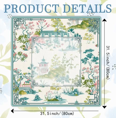 Chinese Garden Teal Green Chinoiserie Pavilion Lake Mahjong Mat 31.5x31.5 Inch, Non-Slip and Noise Reduction Mah Jong Table Mat Cover Gifts for Mahjong Lovers Poker Board Games Dominoes - color: Chinese Garden
